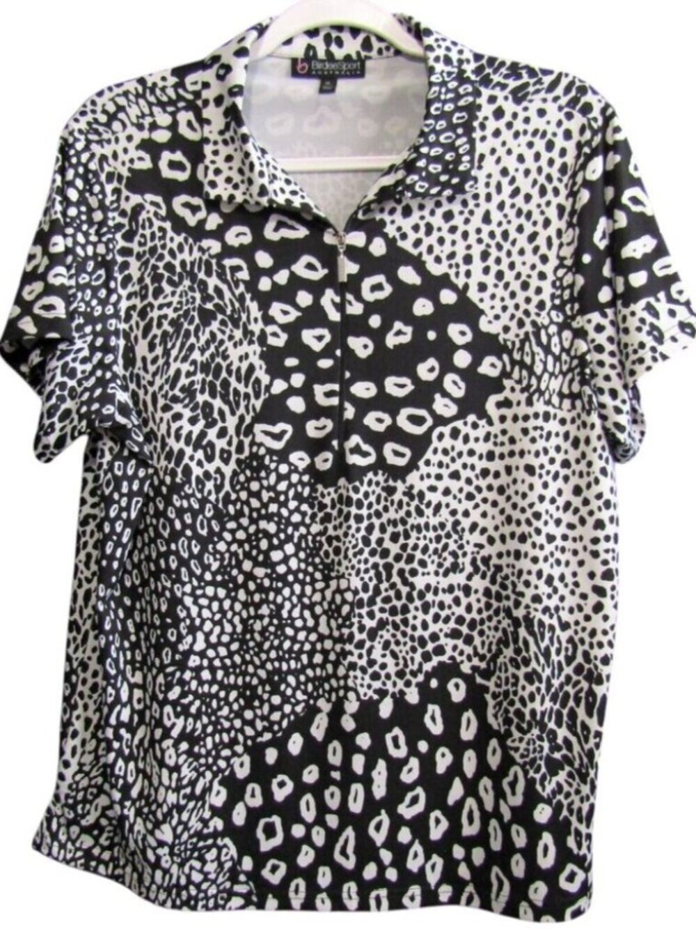 BirdeeSport Australia Black White Animal Print Top Sz XL Golf Tennis Pickleball